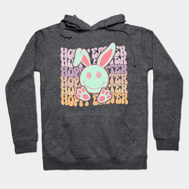 Hoppy Easter Funny Happy Bunny Easter Holiday 2024 Groovy Hoodie by JDVNart